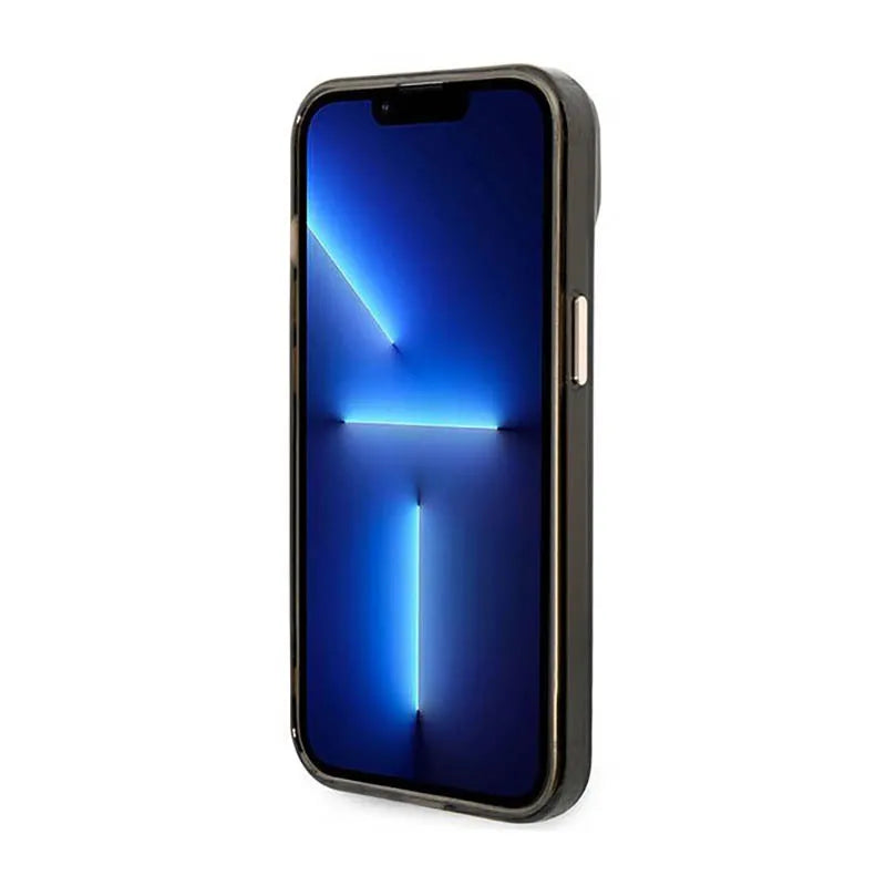 Guess Gold Outline Translucent MagSafe – dėklas iPhone 14 telefonui (juodas)