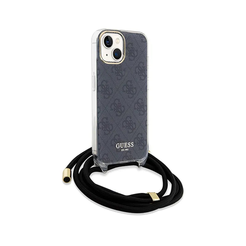 Guess Crossbody Cord 4G Print - dėklas iPhone 15 telefonui (juodas)