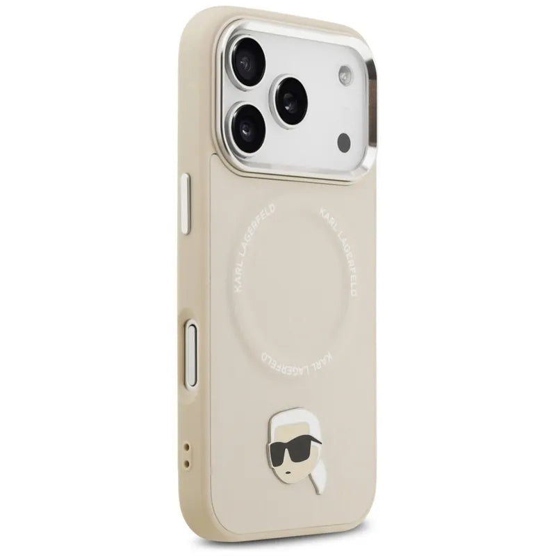 Karl Lagerfeld Karl Pin MagSafe – Dėklas iPhone 17 Pro (smėlio spalvos)