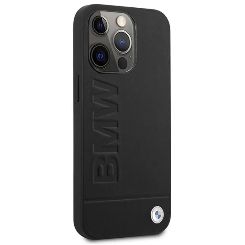 BMW Leather Hot Stamp MagSafe - Dėklas iPhone 14 Pro Max (Juodas)