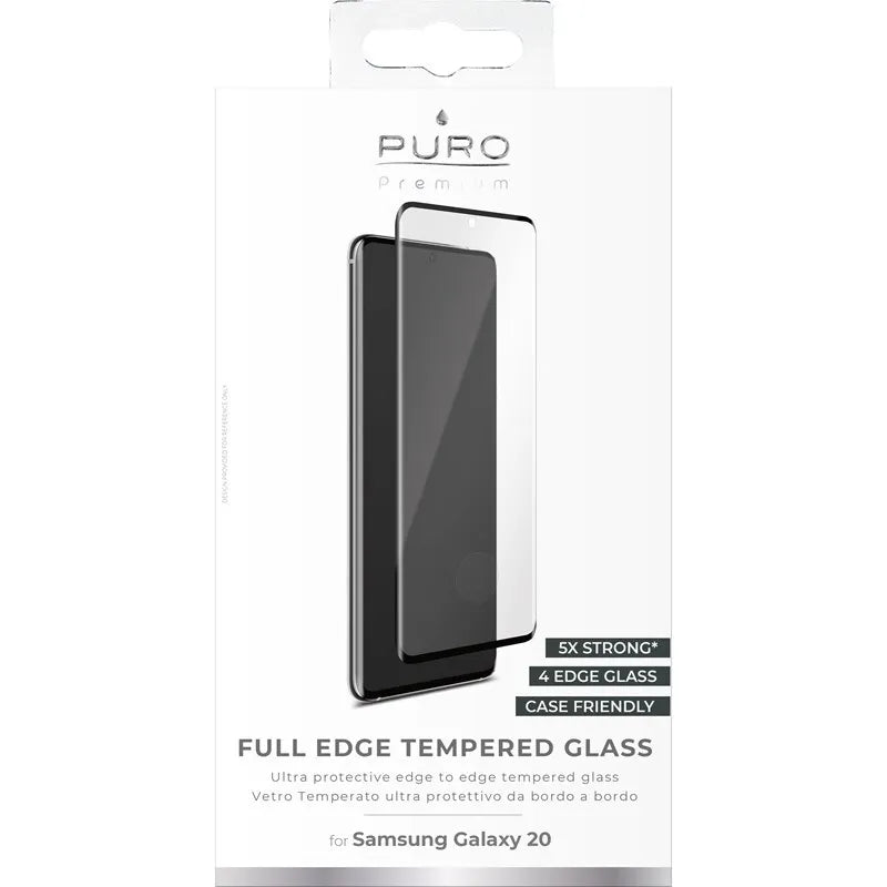 PURO Premium Full Edge grūdintas stiklas Case Friendly - Samsung Galaxy S20 apsauginis stiklas (juodas rėmelis)