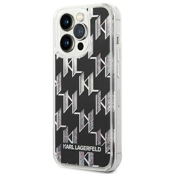 Karl Lagerfeld Monogram Liquid Glitter – dėklas iPhone 14 Pro Max (juodas)