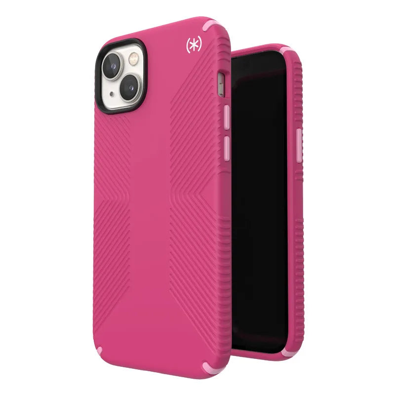 Speck Presidio2 Grip MagSafe – neslystantis iPhone 14 Plus dėklas (Digitalpink / Blossompink / White)