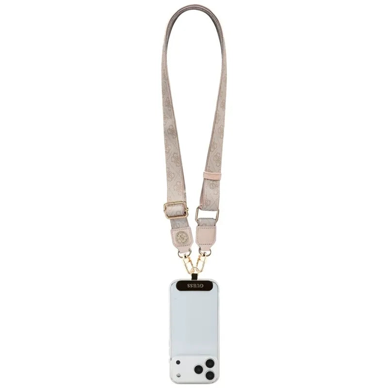 Guess Universal Crossbody Strap 4G Tether Patch Strass Metal Logo - Universalus telefono dirželis / virvelė (rožinis)