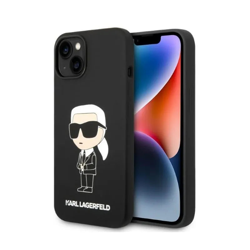 Karl Lagerfeld Silicone Ikonik MagSafe – iPhone 15 Plus / 14 Plus dėklas (juodas)