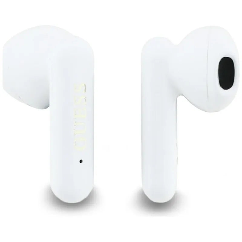Guess 4G Metal Logo – TWS Bluetooth ausinės + įkrovimo dėklas (baltos)