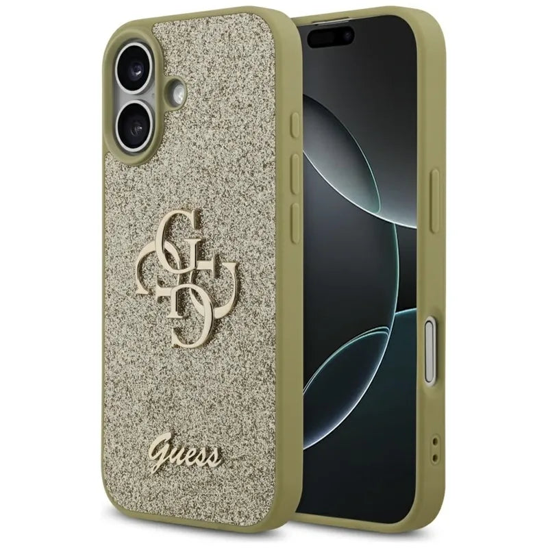 Guess Fixed Glitter Big 4G – dėklas iPhone 17 (auksinis)