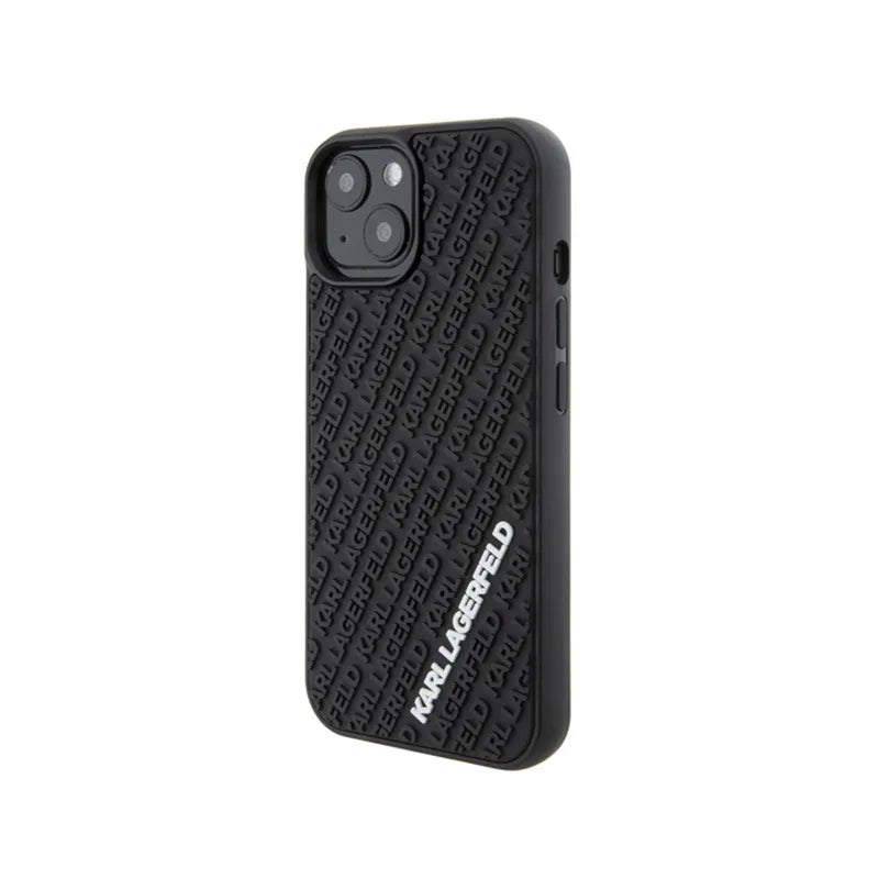 Karl Lagerfeld 3D Rubber Multi Logo dėklas, skirtas iPhone 15 (juodas)