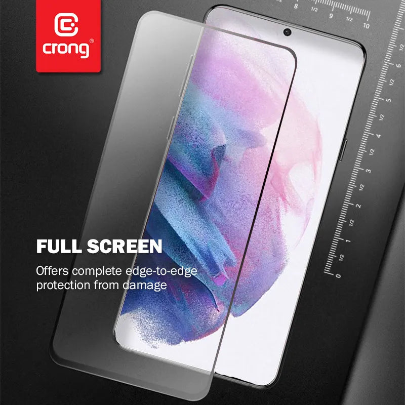 Crong 7D Nano Flexible Glass – Nedūžtantis 9H hibridinis stiklas visam Samsung Galaxy S21+ ekranui