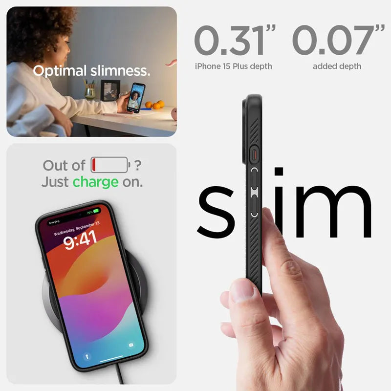 Spigen Liquid Air – dėklas iPhone 15 Plus telefonui (matinis juodas)