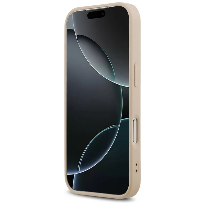 „Guess Saffiano Classic Logo MagSafe“ – dėklas „iPhone 17 Pro“ (rožinis)