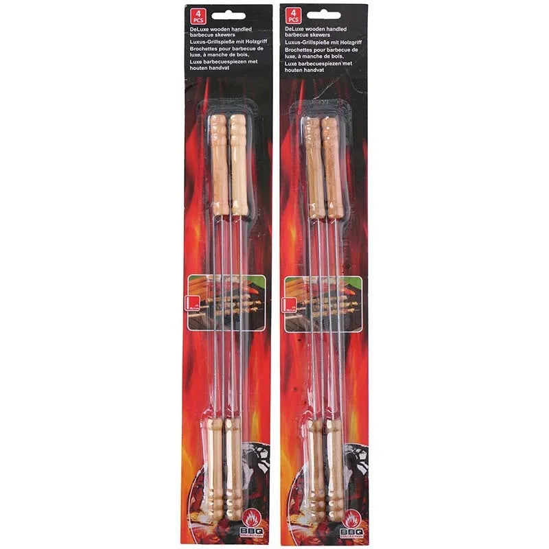 BBQ – iešmai šašlykams su medine rankena, ilgi 38 cm (4 vienetai)