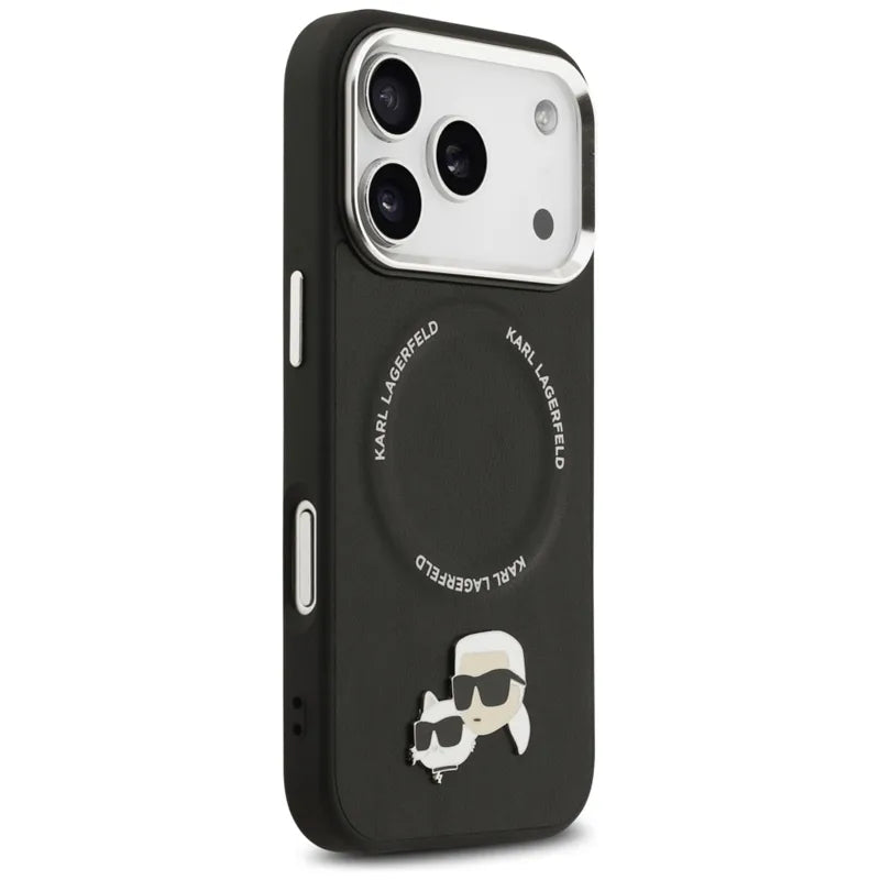 Karl Lagerfeld Karl & Choupette Pins MagSafe dėklas, skirtas iPhone 17 Pro Max (juodas)