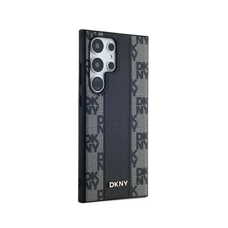 DKNY Leather Checkered Mono Pattern MagSafe - dėklas Samsung Galaxy S24 Ultra (juodas)