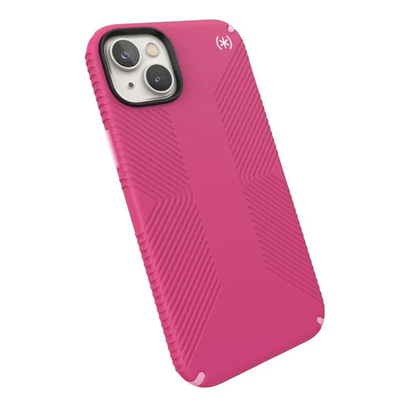 Speck Presidio2 Grip MagSafe – neslystantis iPhone 14 Plus dėklas (Digitalpink / Blossompink / White)