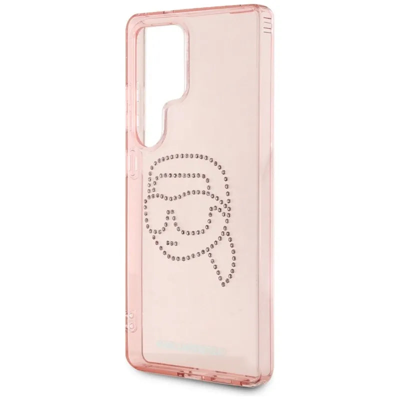 Karl Lagerfeld Rhinestones Karl Head Logo – dėklas, skirtas Samsung Galaxy S25 Ultra (rožinis)