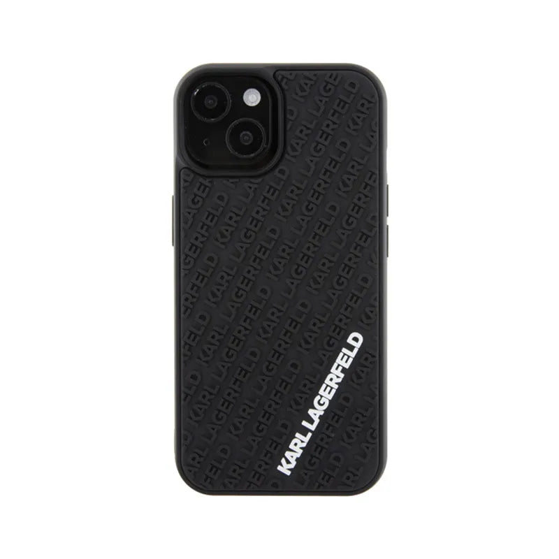 Karl Lagerfeld 3D Rubber Multi Logo dėklas, skirtas iPhone 15 (juodas)