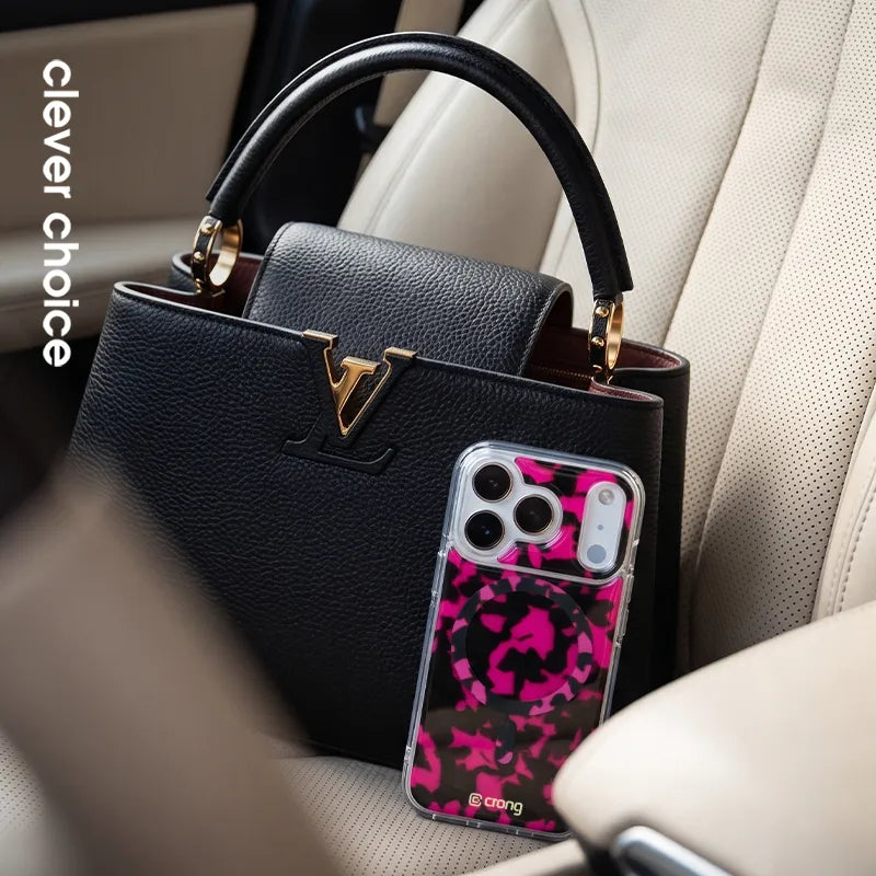 Crong Deluxe MAG Cover – iPhone 17 MagSafe dėklas (Pink Tortoise)