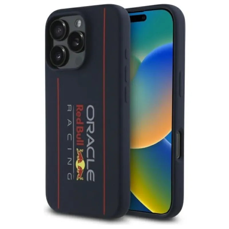 Red Bull Silicone Vertical Logo MagSafe – iPhone 16 Pro Max dėklas (tamsiai mėlynas)