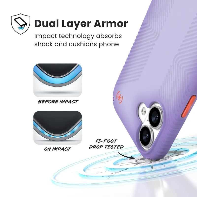 Speck Presidio Lux Grip MagSafe – dėklas iPhone 17 (Purple Fade/Magic Purple/New Poppy)