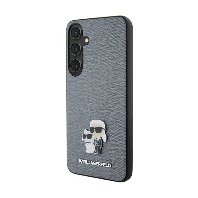 Karl Lagerfeld Saffiano Karl & Choupette Metal Pin - Samsung Galaxy S24+ dėklas (pilkas)
