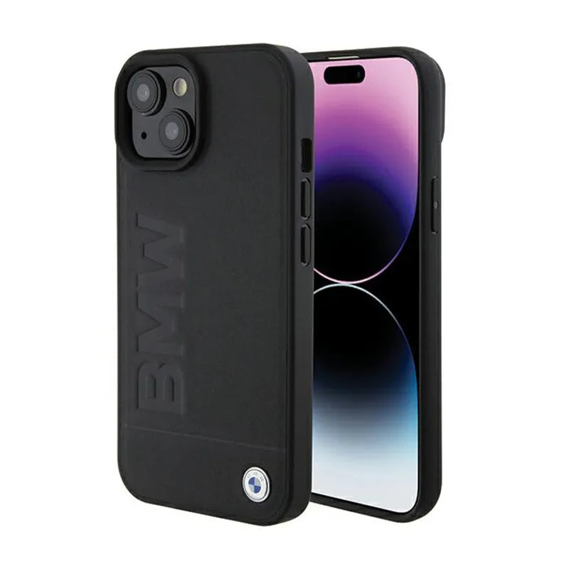 BMW Leather Hot Stamp – dėklas iPhone 15 (juodas)