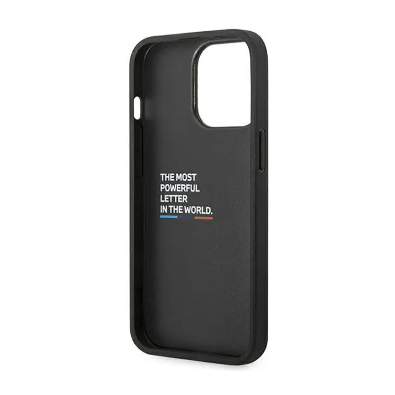 BMW Leather Carbon Blue Line - Dėklas iPhone 14 Pro (Juodas)