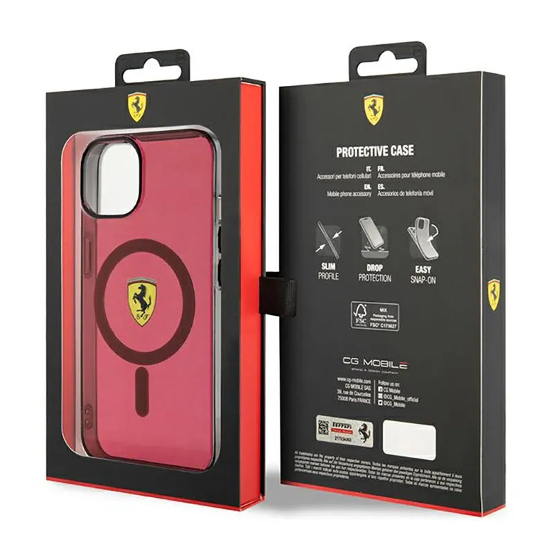 Ferrari Translucent MagSafe – Dėklas, skirtas iPhone 14 (Raudonas)