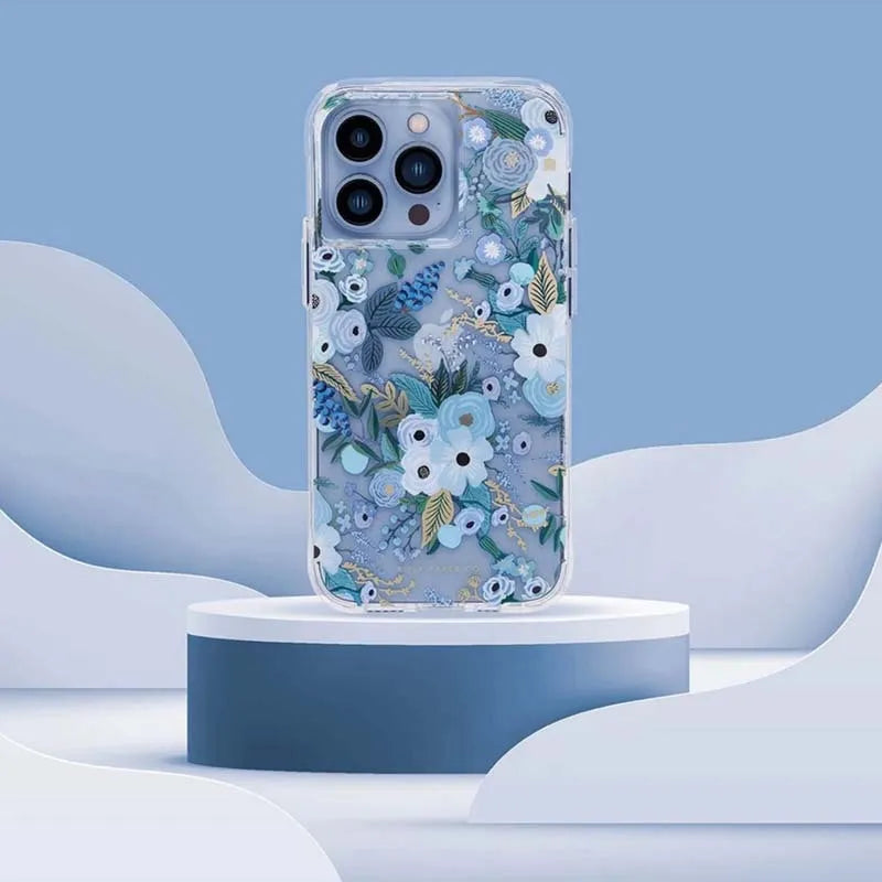 Rifle Paper Clear – dėklas iPhone 14 Pro Max (Garden Party Blue)