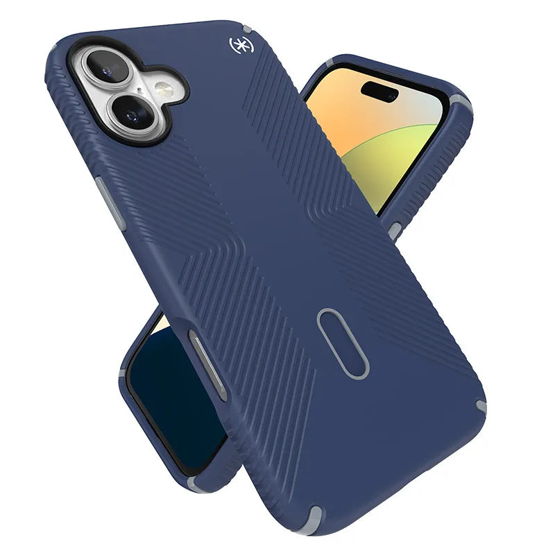 Speck Presidio2 Grip ClickLock & MagSafe – iPhone 16 Plus dėklas (pakrantės mėlyna / dulkėta pilka / balta)