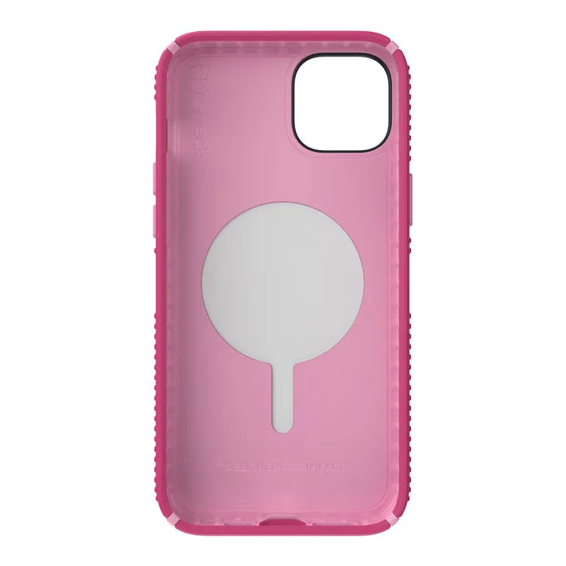 Speck Presidio2 Grip MagSafe – neslystantis iPhone 14 Plus dėklas (Digitalpink / Blossompink / White)
