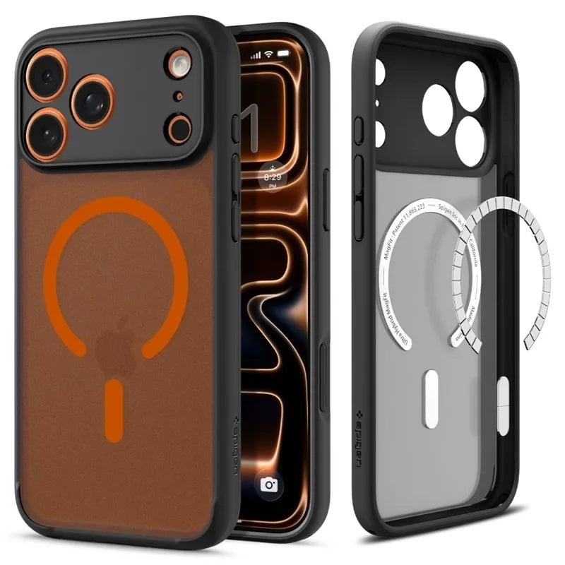 Spigen Ultra Hybrid Mag MagSafe – dėklas iPhone 17 Pro Max (Frost Black / Orange)