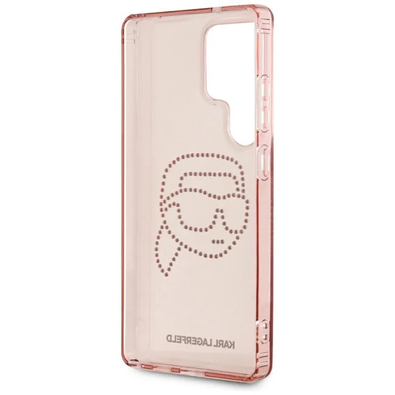 Karl Lagerfeld Rhinestones Karl Head Logo – dėklas, skirtas Samsung Galaxy S25 Ultra (rožinis)