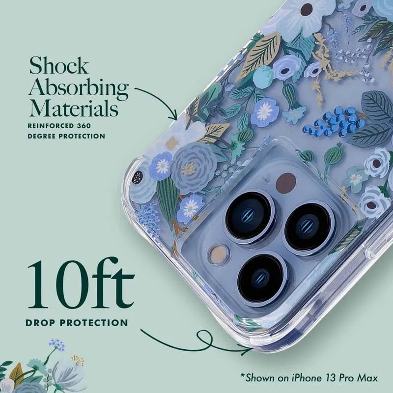 Rifle Paper Clear – dėklas iPhone 14 Pro Max (Garden Party Blue)