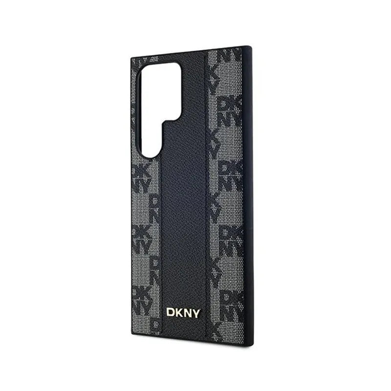 DKNY Leather Checkered Mono Pattern MagSafe - dėklas Samsung Galaxy S24 Ultra (juodas)