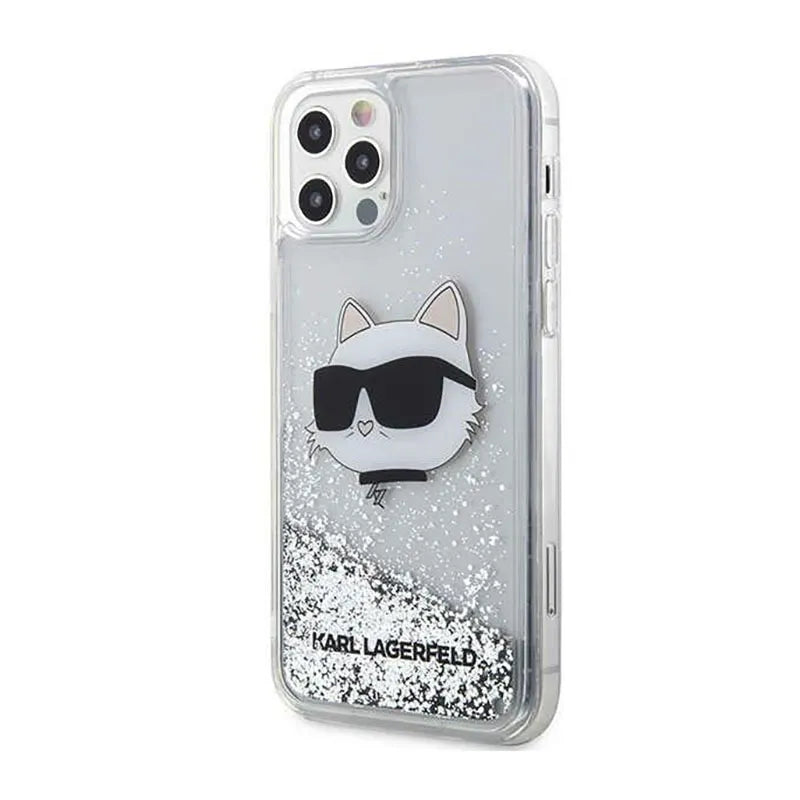 Karl Lagerfeld Liquid Glitter NFT Choupette Head – Dėklas iPhone 12 / iPhone 12 Pro (sidabrinis)