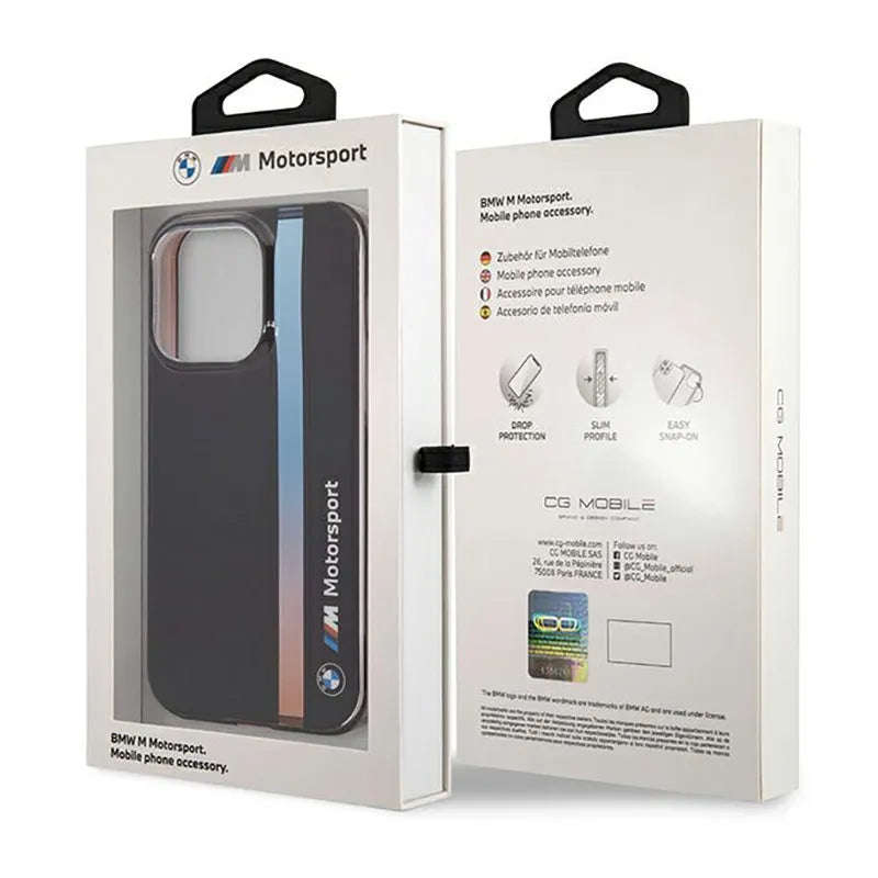 BMW Tricolor Stripe - dėklas iPhone 14 Pro (juodas)