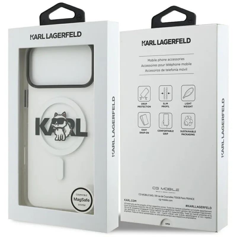 Karl Lagerfeld IML Choupette Sketch Logo MagSafe – dėklas iPhone 17 Pro Max (skaidrus)