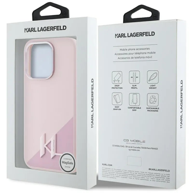 Karl Lagerfeld Silicone Shadow Metal Initial MagSafe – dėklas iPhone 15 Pro (rožinis)