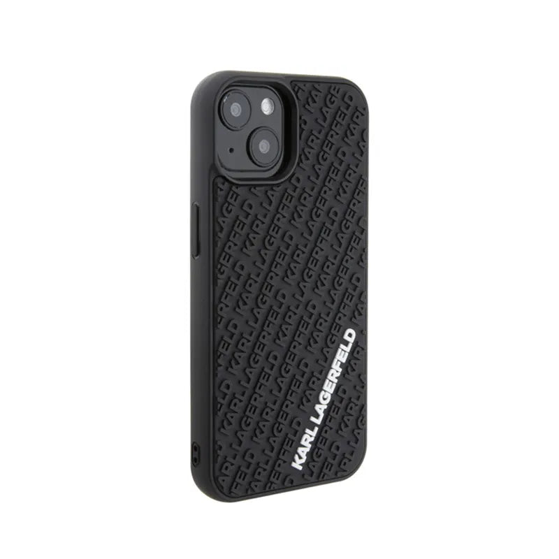 Karl Lagerfeld 3D Rubber Multi Logo dėklas, skirtas iPhone 15 (juodas)