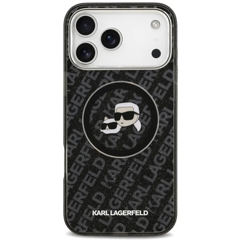Karl Lagerfeld IML Glitter Karl & Choupette Heads Logo MagSafe – dėklas iPhone 17 Pro Max (juodas)