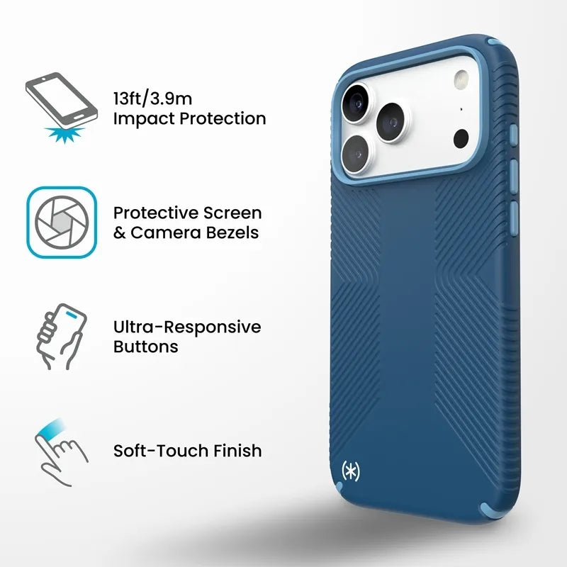 Speck Presidio2 Grip MagSafe – dėklas, skirtas iPhone 18 Pro Max / 17 Pro Max (Deep Sea)