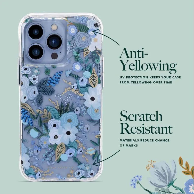 Rifle Paper Clear – dėklas iPhone 14 Pro Max (Garden Party Blue)