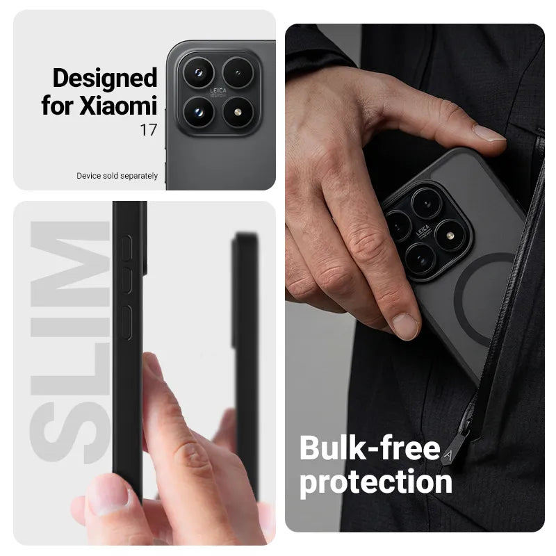 Crong Hybrid Matte Magnetic – MagSafe dėklas telefonui Xiaomi 17 (rožinis)