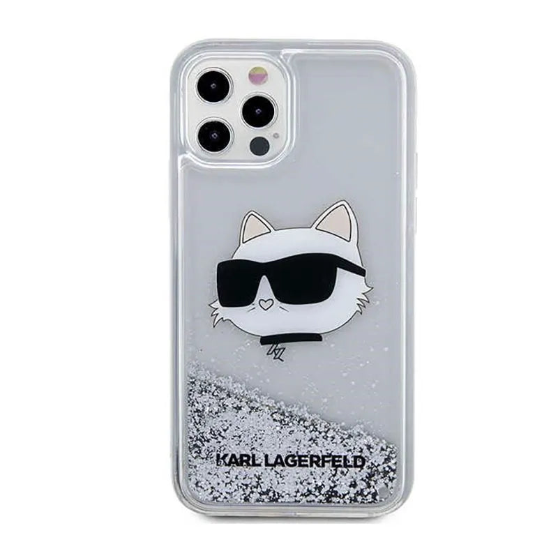 Karl Lagerfeld Liquid Glitter NFT Choupette Head – Dėklas iPhone 12 / iPhone 12 Pro (sidabrinis)
