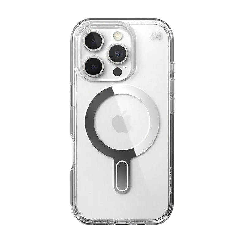Speck Presidio Perfect-Clear ClickLock & MagSafe dėklas - iPhone 16 Pro (skaidrus / chromo apdaila / Serene Silver)