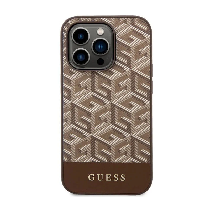 Guess GCube Stripes MagSafe – dėklas iPhone 14 Pro Max (rudas)