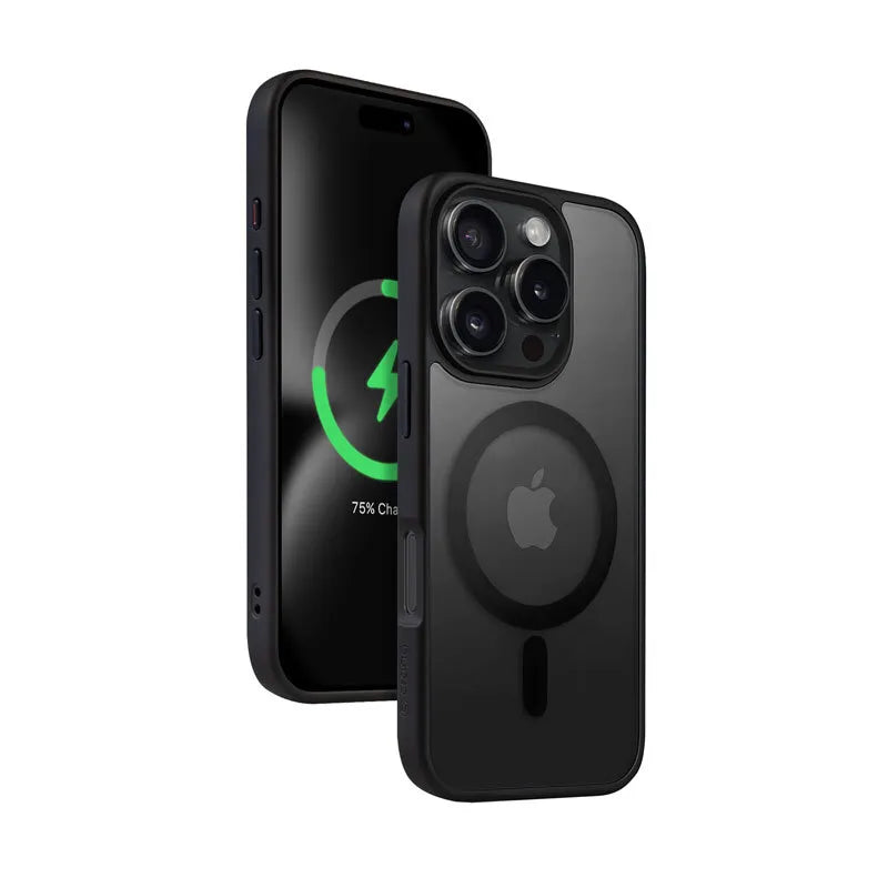 „Crong Hybrid Frost MAG Cover“ – dėklas su „MagSafe“, skirtas „iPhone 16 Pro“ (juodas)