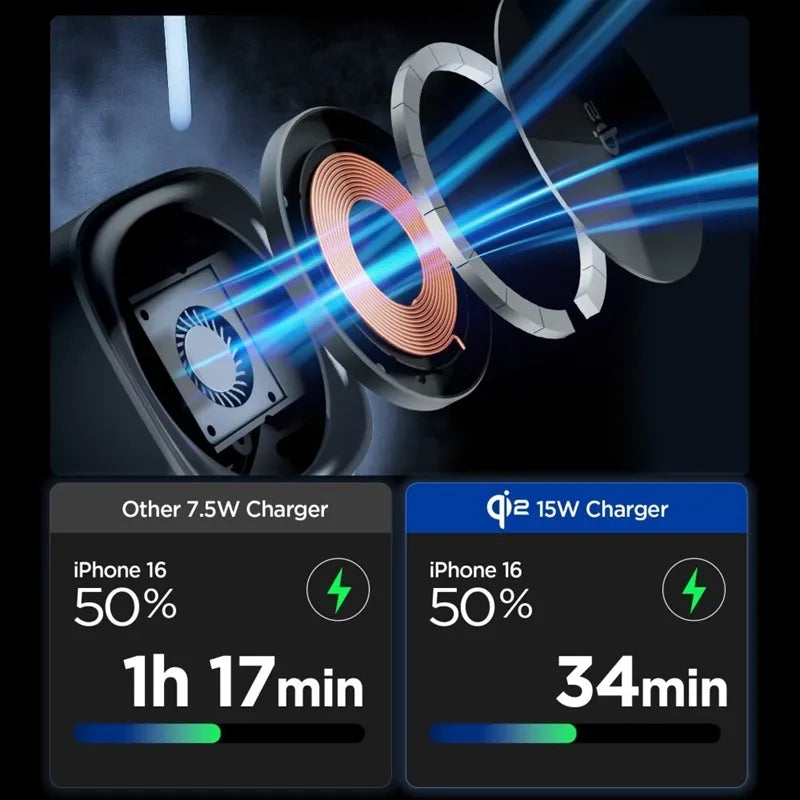 Spigen Essential EF223MS Qi2 rotacinis magnetinis 3-in-1 MagSafe indukcinis įkroviklis, skirtas iPhone, AirPods ir Apple Watch 15W (juodas)
