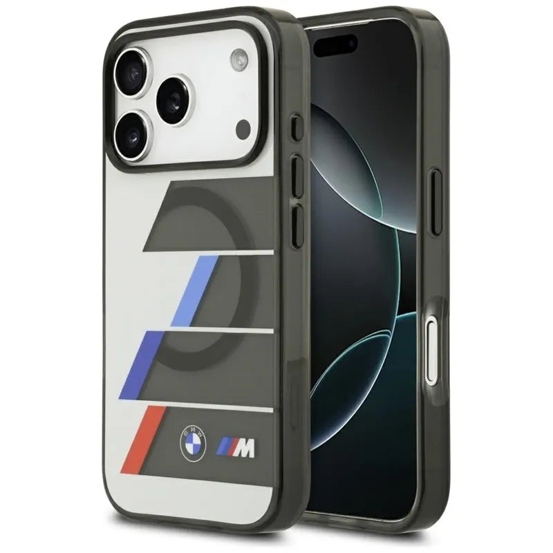 BMW M IML Metal Buttons Tricolor Lines MagSafe – dėklas iPhone 17 Pro (antracitas)